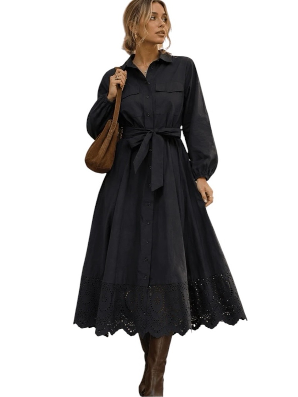 342: LOVELO NWT DRESS WITH CROCHET DETAILS BLACK (H39)